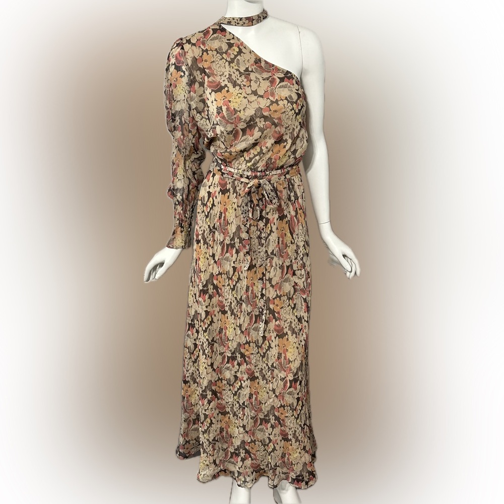 Polo Ralph Lauren Dad Florla One‎ Shoulder Brown Floral Maxi Dress Size 0 NEW